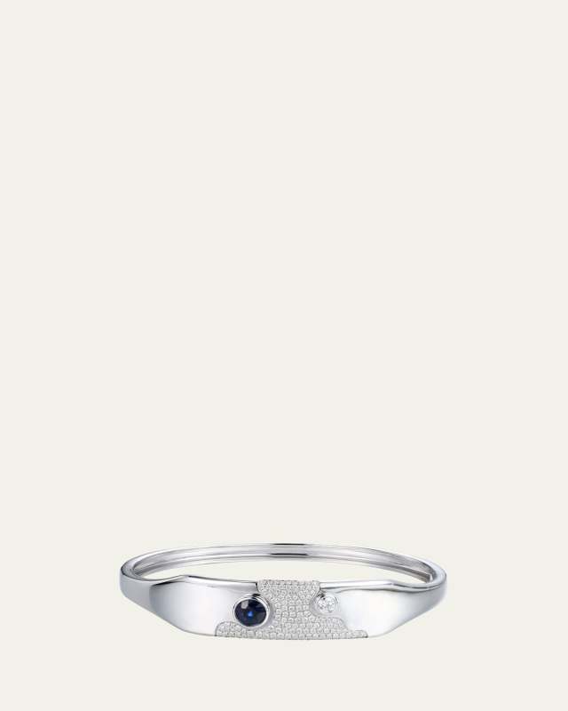 14K White Gold Lava Diamond and Blue Sapphire Bangle Bracelet